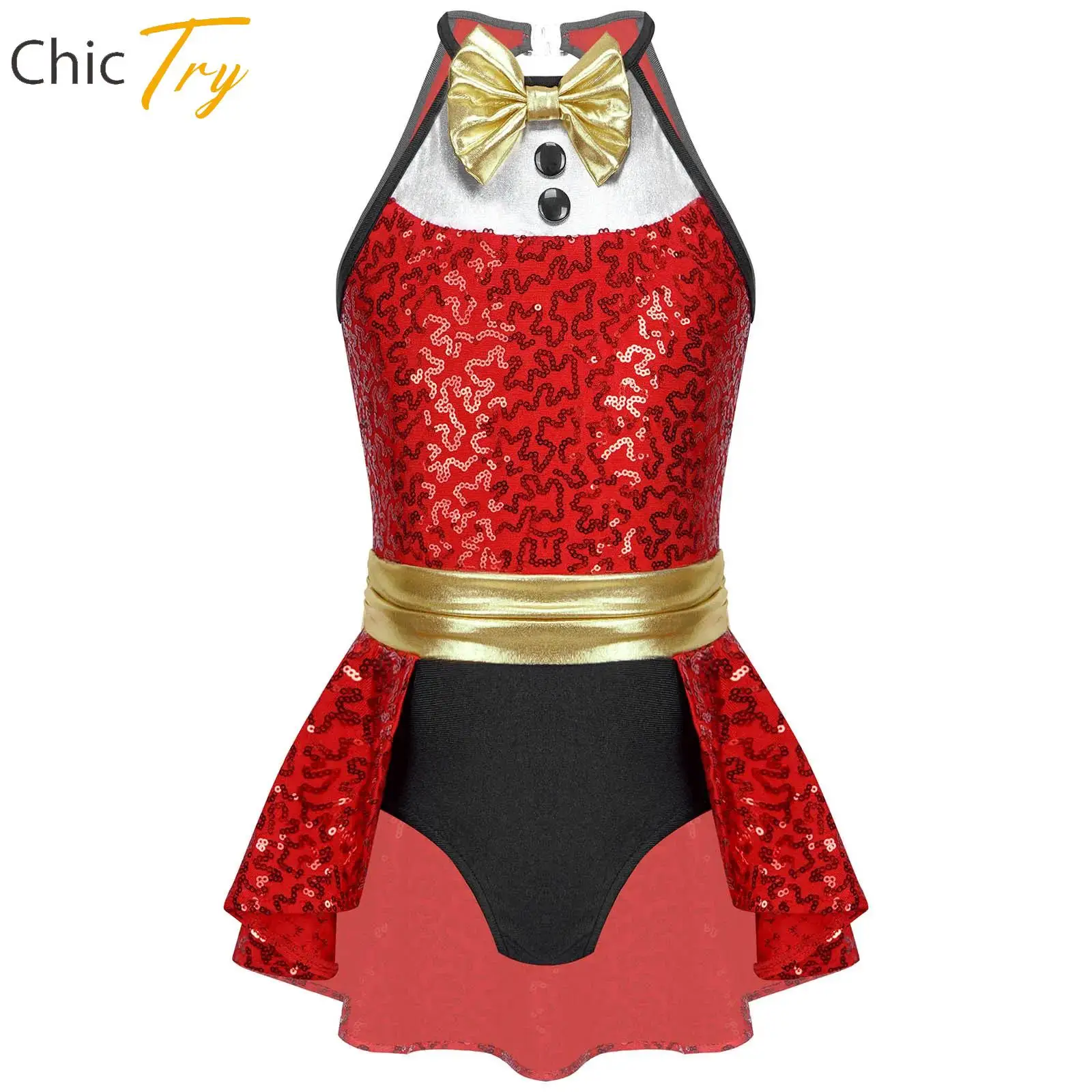 

Kids Christmas Costume Sequins Metallic Jumpsuit Gymnastics Leotard for Xmas Party Dress Up Carniaval Jazz Dance Performance