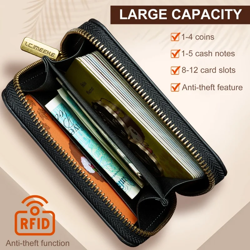 Premium RFID Shielded Magnetic Zipper Wallet in Synthetic Leather – Elegant Phone & Card Holder, Compact Design, Perfect Gift