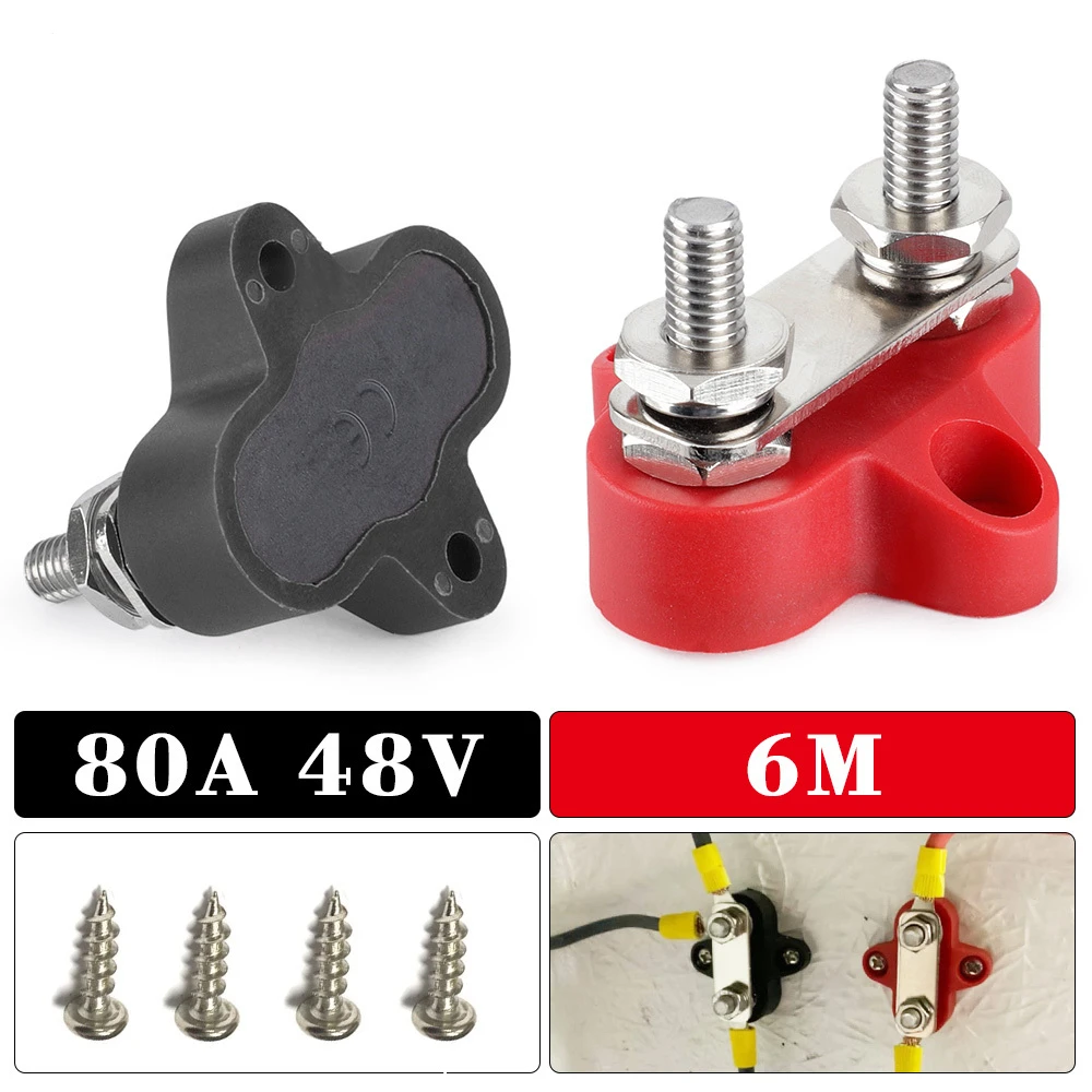 

1 компл. 1/4 "M6 80A DC 48V Двойная Клеммная колодка, шина, блок питания, Клеммная колодка, положительная отрицательная фиксированная проводка, болты для автомобиля, лодки
