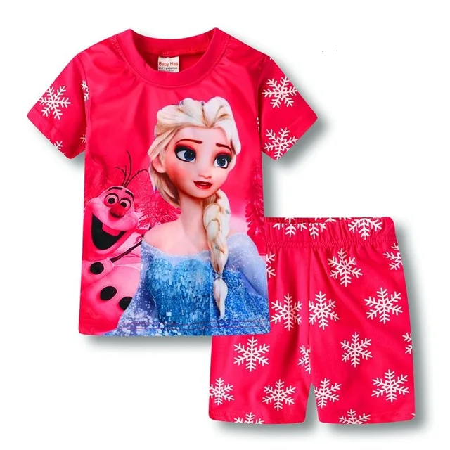 Pyjama d'été décontracté à manches courtes pour enfants, reine des neiges congelée, costume de dessin animé, en coton, Costumes pour enfants 1