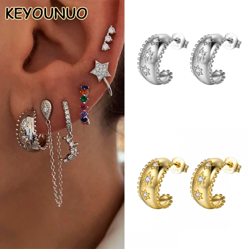 

Серьги-кольца KEYOUNUO женские, золотистые, с фианитом