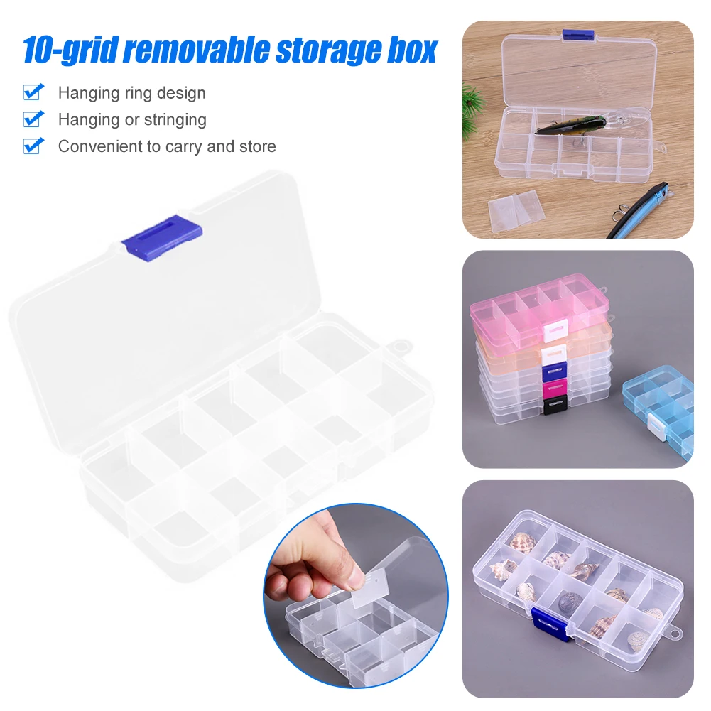 

10 Grids Removable Plastic Storage Box Transparent Square Fishing Hooks Bait Organizer Flying Fishing Box Fish Accessories