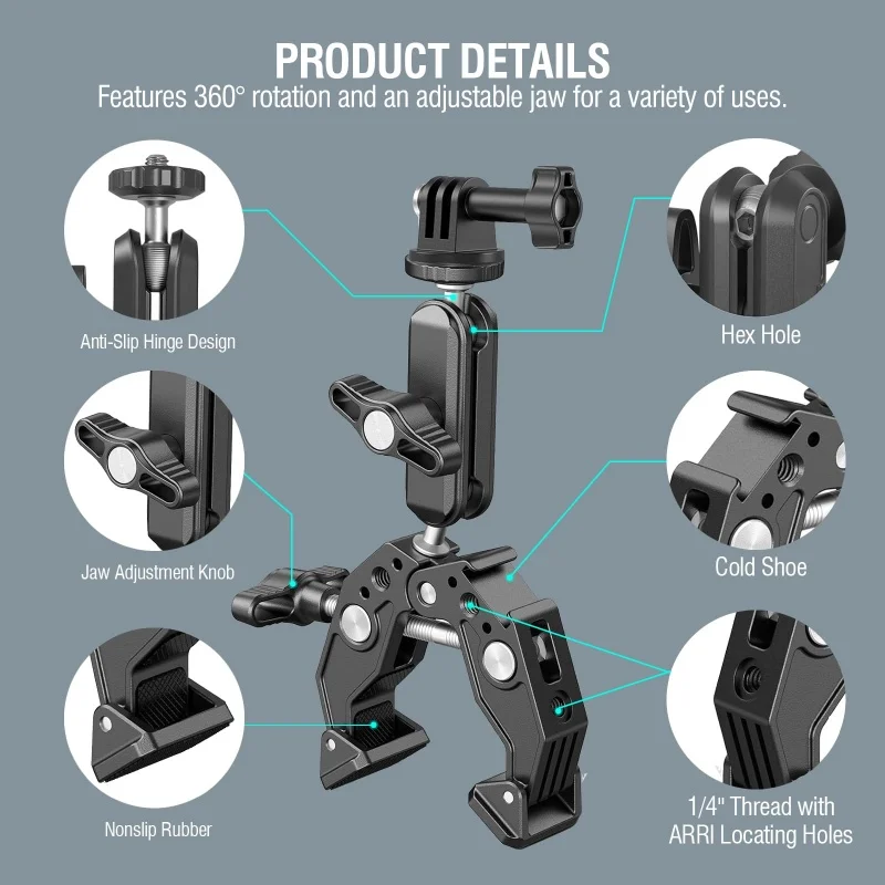 알루미늄 슈퍼 클램프 볼 헤드 매직 암 (고프로/인스타360/DJI/DSLR 마운트 카메라 모니터 라이트 포스 매직 암 홀더 스탠드)