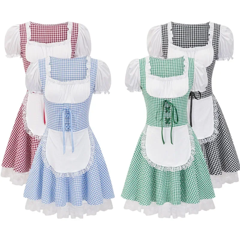 

Традиционная Женская одежда для Октоберфеста, платье в клетку, платье для пива с коротким рукавом, женские платья, костюмы для косплея горничной