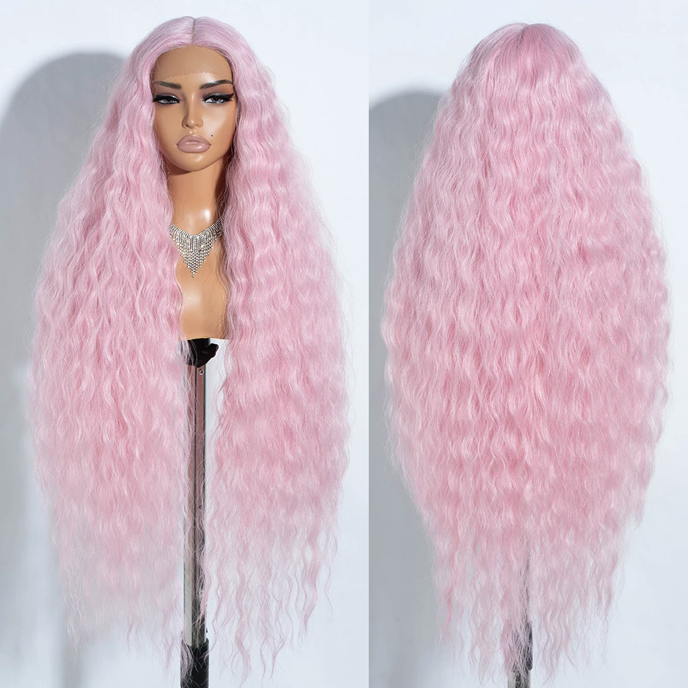 Synthetic Cosplay Lace Front Wig Long Curly Hair 42 Inch for Black Women Pink Ombre Lace Front Wig Synthetic Hair Wigs