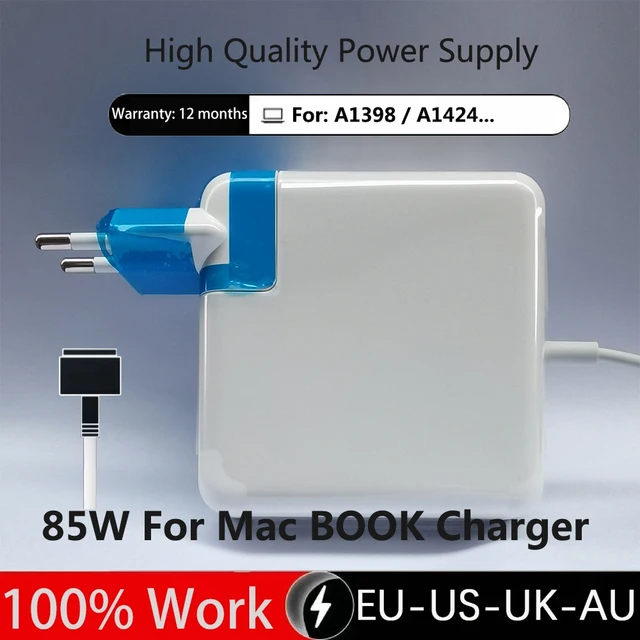 애플 맥북 프로용 충전기, 15 인치 17 인치 레티나 디스플레이, A1425, A1398, A1424, Mag * 2 T, 85W, 20V, 4.25A 전원 어댑터, 100% 테스트 완료 애플 맥북 프로용 충전기, 15 인치 17 인치 레티나 디스플레이, A1425, A1398, A1424, Mag * 2 T, 85W, 20V, 4.25A 전원 어댑터, 100% 테스트 완료