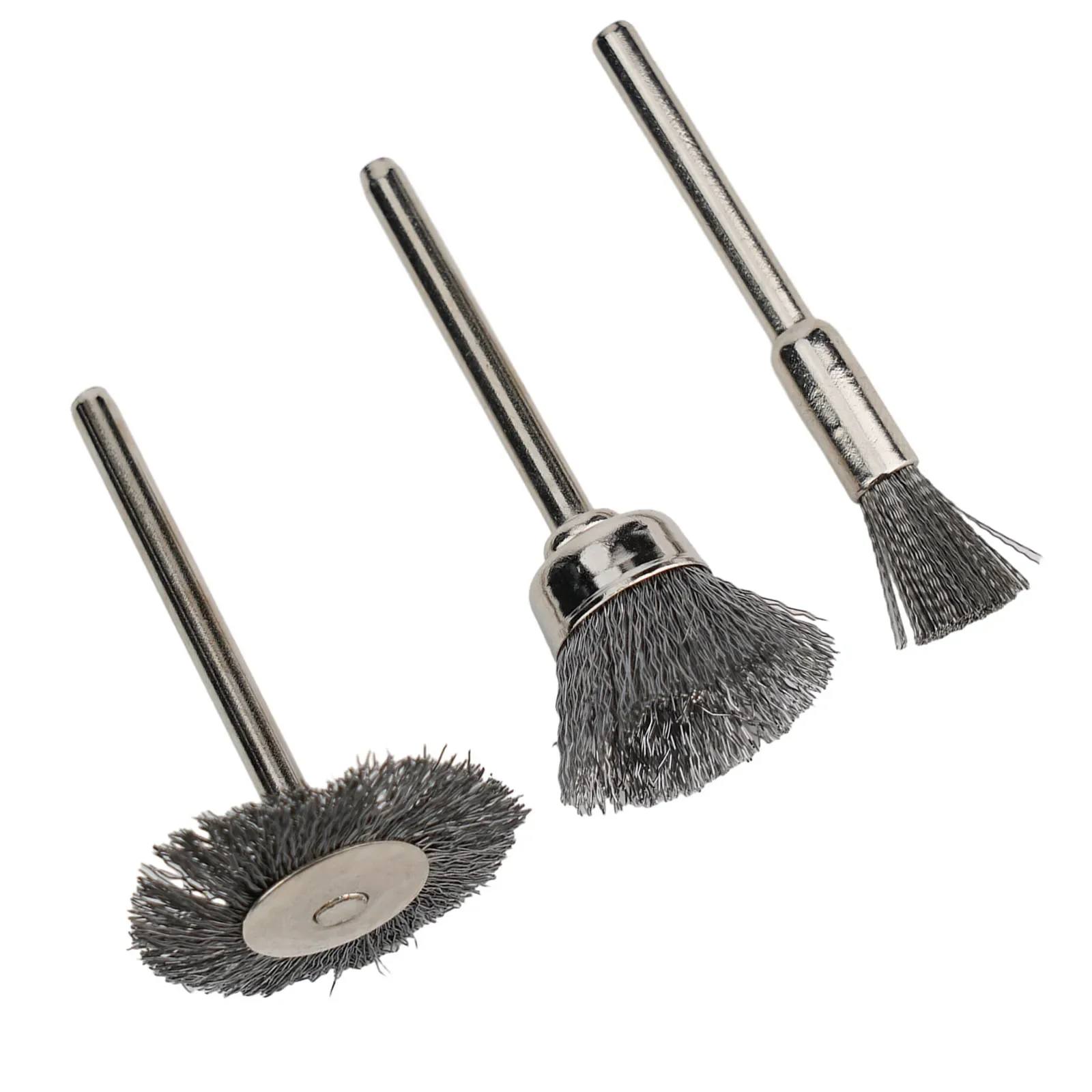 New Silver Wire Brush Power Tool With Rod 3Pcs/Set Brushes Rust Removal Stainless Steel Steel Brush Wire Wheel