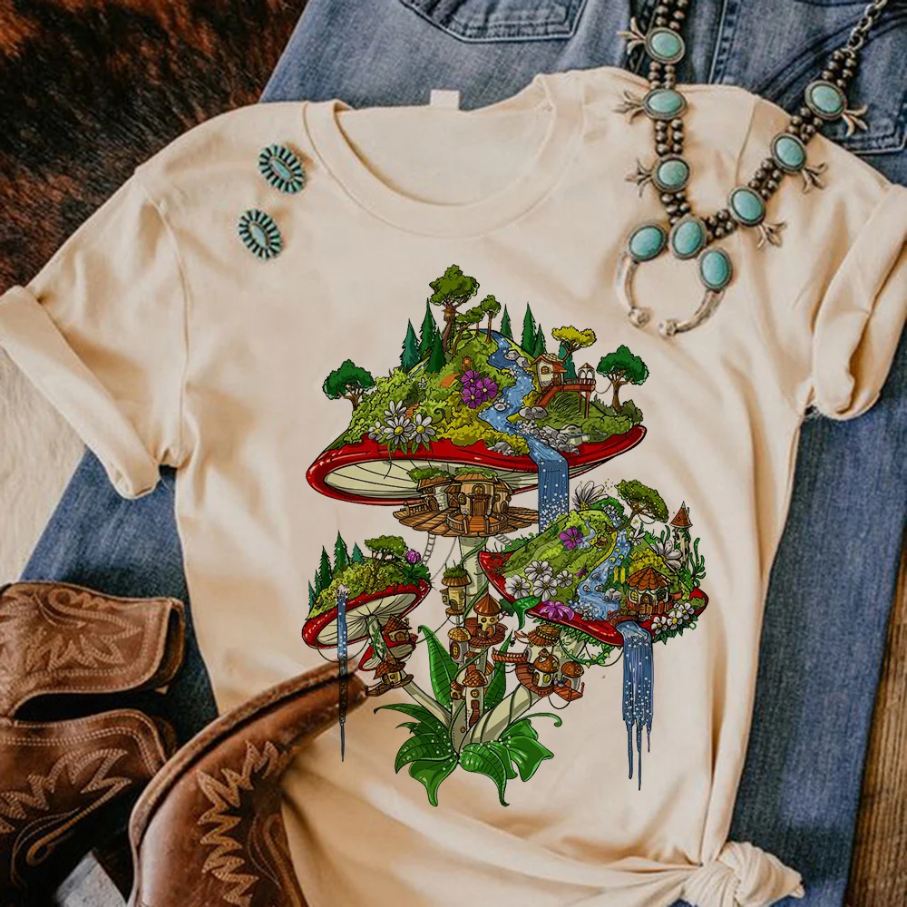 

Magic Mushrooms Alien Psychedelic Tee women Japanese funny comic Tee girl manga comic clothes