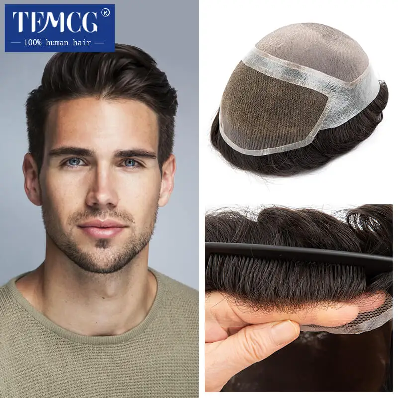 

Customized Swiss Lace Front With Mono Top Male Hair Prosthesis 100% Natural Human Hair Toupee Men Wig Men's Capillary Prosthesis