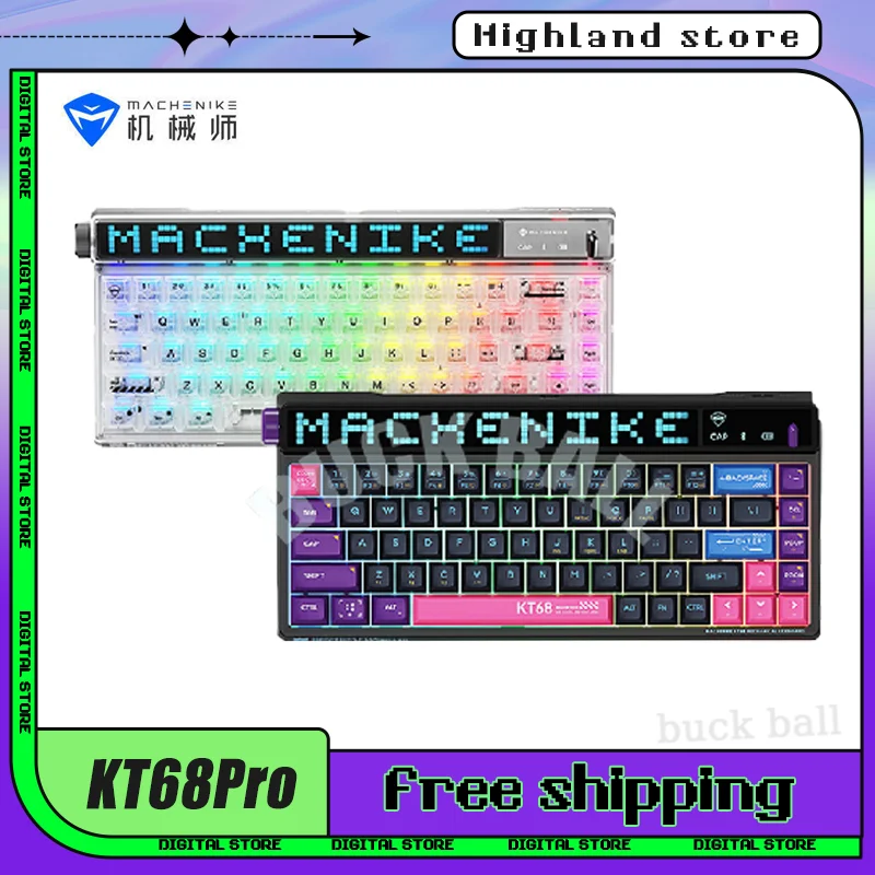 Механическая клавиатура KT68 Pro с экраном, беспроводная клавиатура с 68 клавишами, 3 режима работы, цвет RGB, с возможностью замены в процессе работы, подходит для ПК, ноутбука, подарок для мужчин