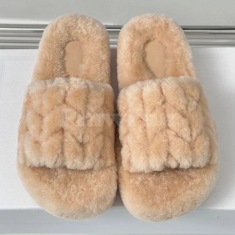 

Female Slippers Spring Autumn 2023 New Unique Wool Upper Round Head Peep Toe Slippers Simplicity Versatile Women Shoes