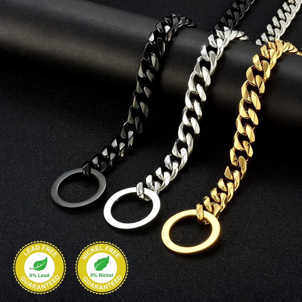 Dog Chain Collar 15MM Width Cuban Link Chain for Dogs Strong Smooth Stainless Steel Metal Pet Training Slip dog collar pet collar