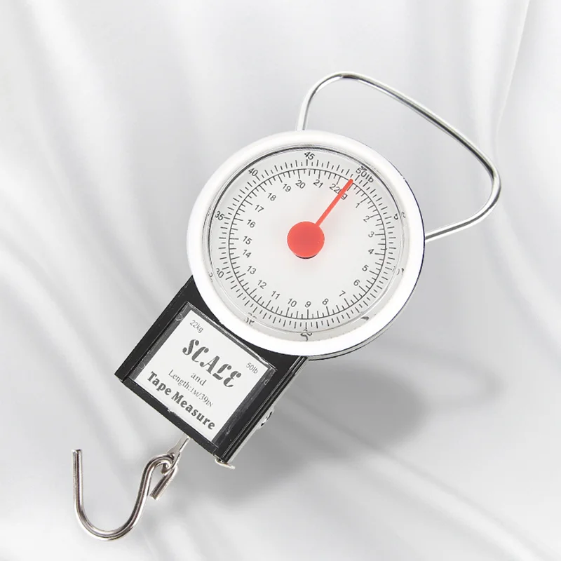 50LB Portable Mechanical Dial Scale Hanging/Fish/Luggage/Kitchen Scale Hanging Hook Multi-Purpose for w/ Tape Meas