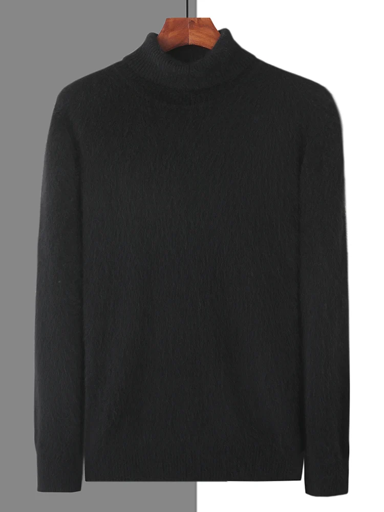Autumn and Winter New Men's Sweater Pure Mink Velvet Knitted Pullover Turtleneck Comfortable Warm Top Commuter's All-Matching