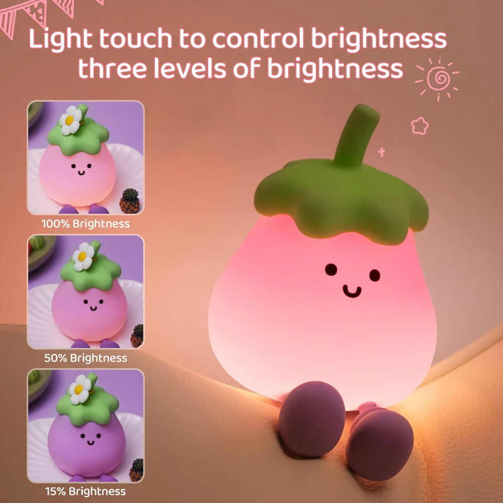 Cute Fruit Night Light Rechargeable Mushroom LED Squishy Night Light 3 Level Dimmable Silicone Nursery Night Lamp For Baby Room 5