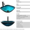 16.5" Bathroom Vessel Sink Single Turquoise Square Tempered Glass Basin Countertop Bowl Sink, W/Water Save Faucet Pop Up Drain 4