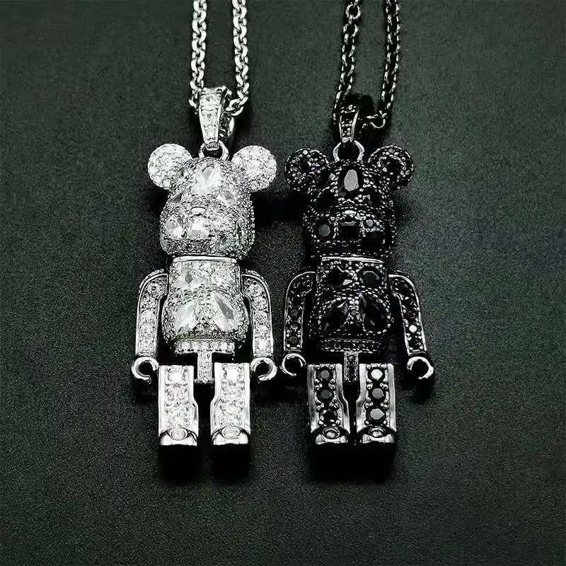 

Японский и корейский нишевой дизайн с инкрустацией цирконием, милый и универсальный подвеска жестокий медведь, ожерелье для пары
