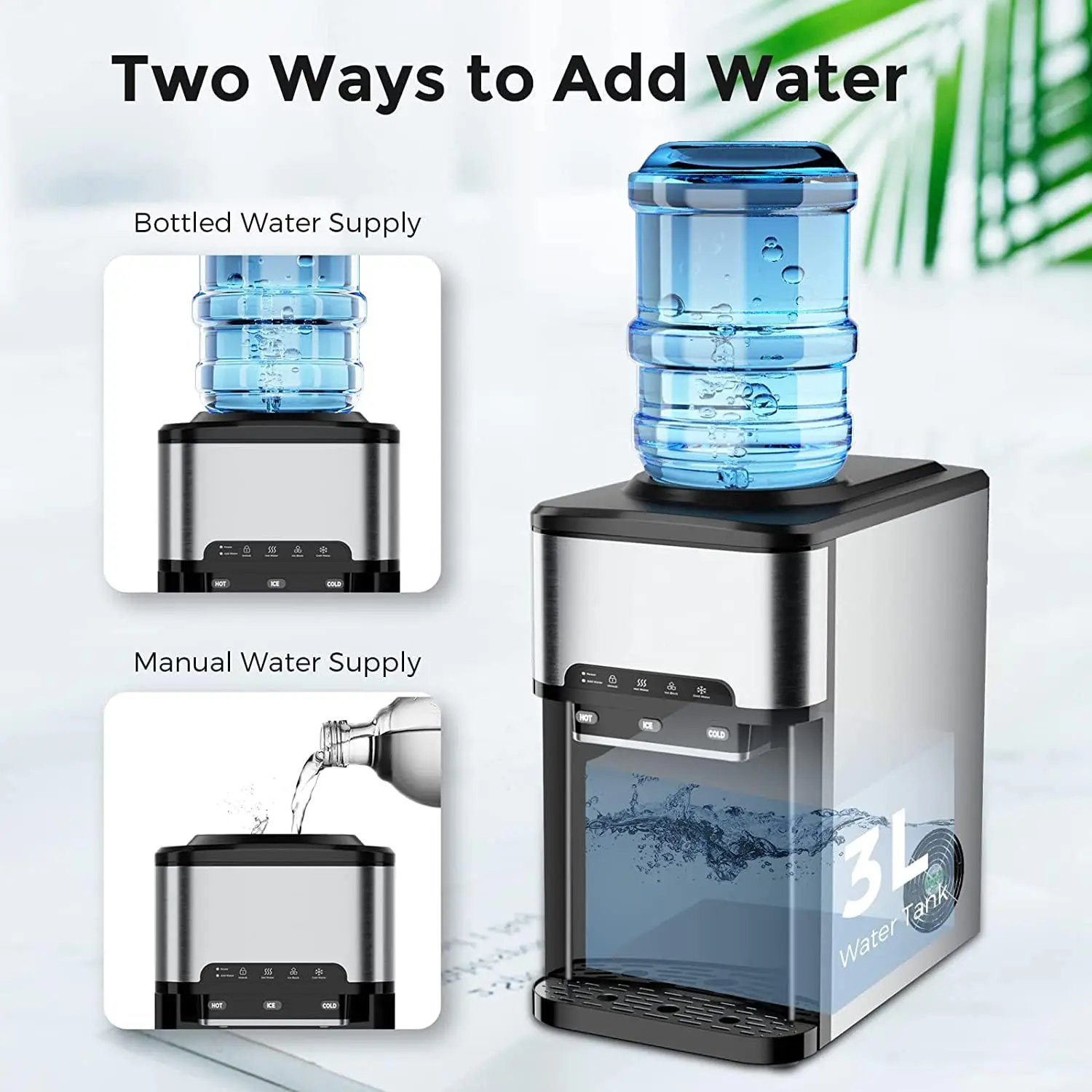 Ice Maker Machine Countertop, 3 in 1 Portable Ice Maker with Hot/Cold Water Dispenser, 12 Cubes in 7 Mins Stainless Steel Nu 5