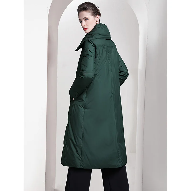 Winter new minimalist and atmospheric A-hem thickened and loose warm down jacket for women's long style