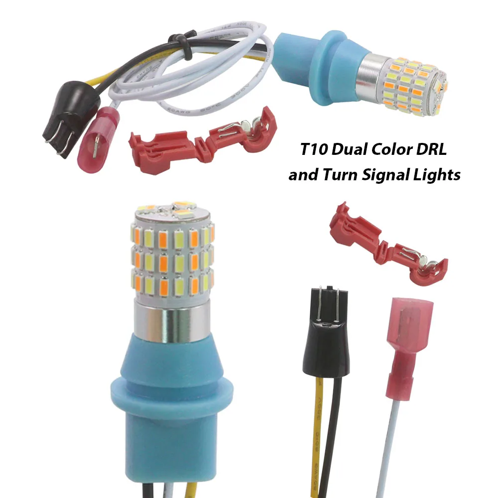 

2023 New Motorcycle Bike Reverse T10 Led W5w Dual Color Side Light Drl Turn Signal Bulbs White and Amber