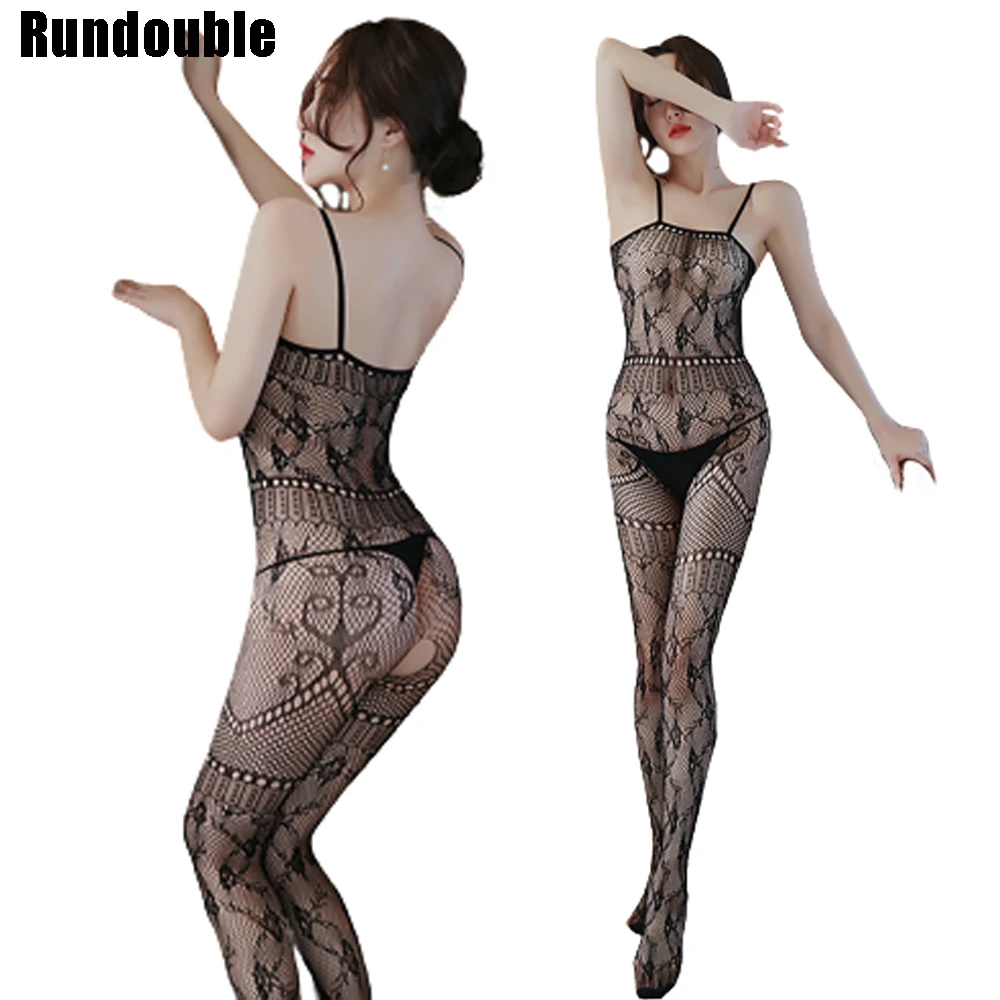

Black Erotic Bodysuit Sexy Lingerie Women Hot Hollow Out Fishnet Open Crotch Bodystockings Mesh Sleepwear Crotchless Teddies