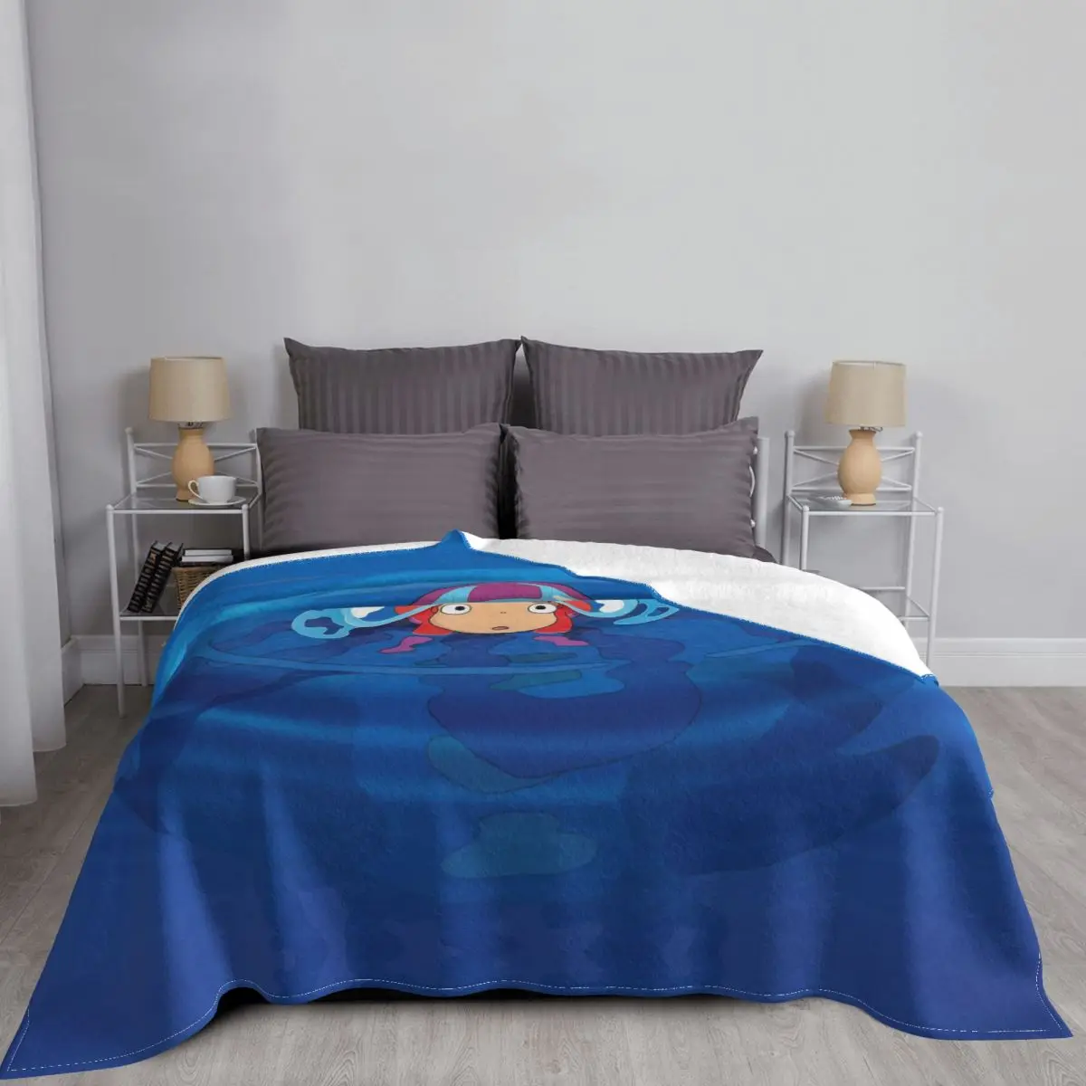 Cute Anime Ponyo On The Cliff Throw Blanket For Home Decoration Anime Micro Flannel Throw Blankets Gifts For Kids