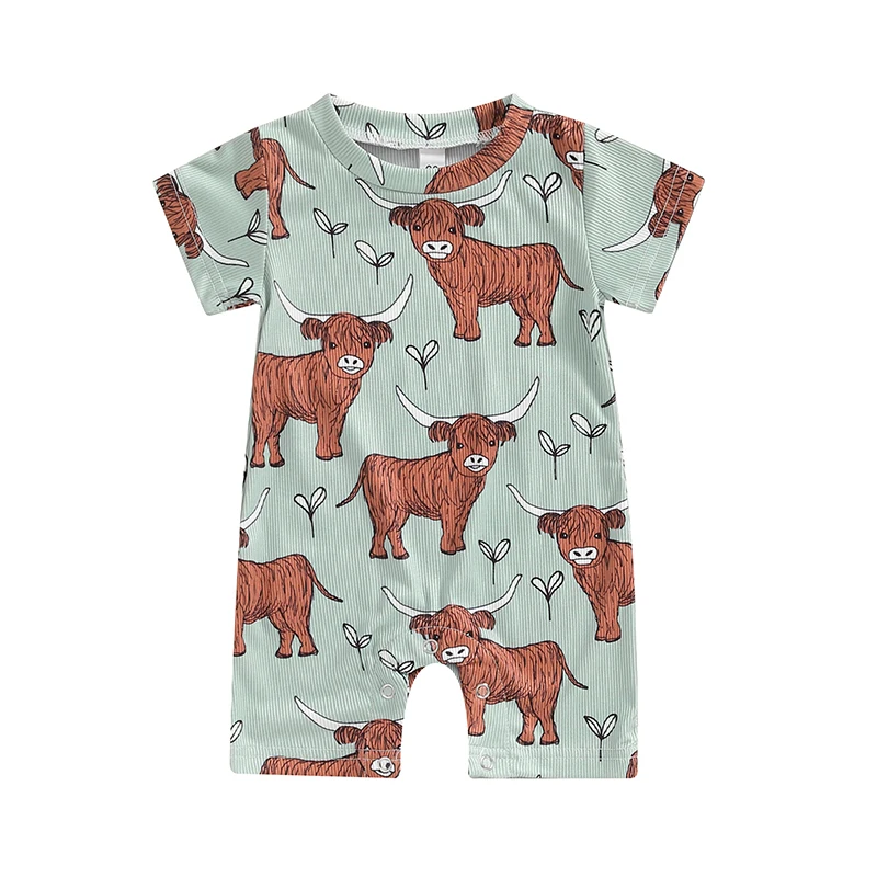 

Baby Jumpsuit, Short Sleeve Crew Neck Cow Print Summer Romper Clothes for Girls Boys
