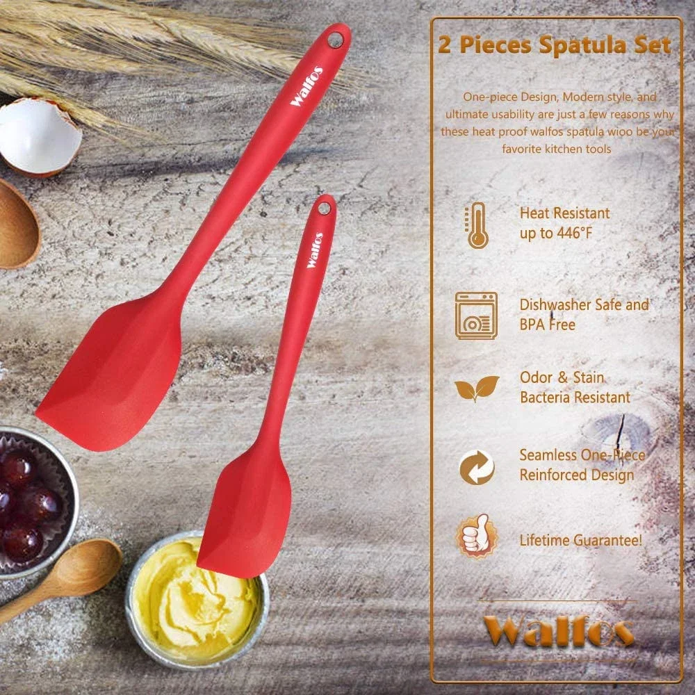 WALFOS Food Grade Silicone Cooking Spoon Essential Heat-Resistant Flexible Nonstick Silicone Baking Mixing Spoon Spatula