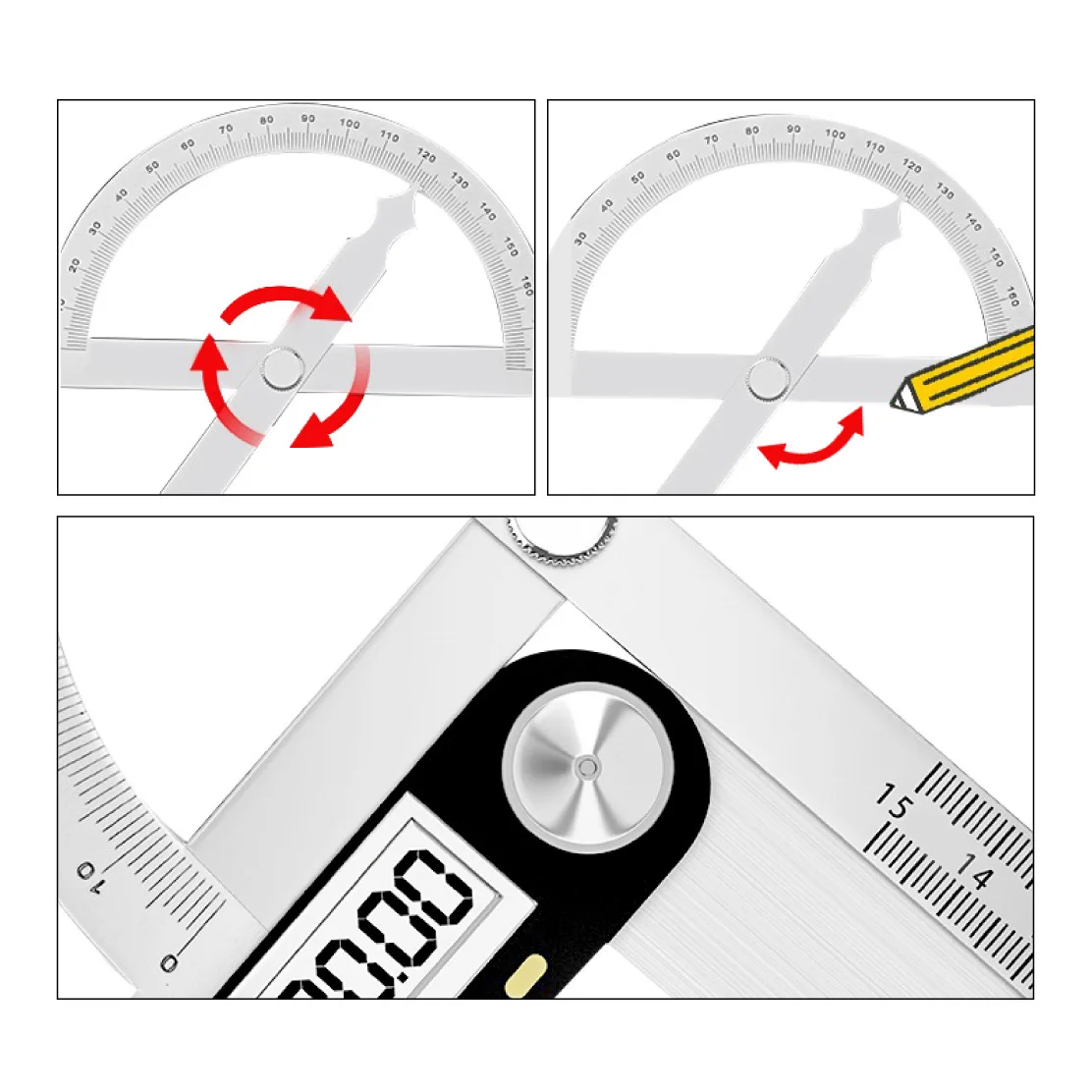 Dodosee Stainless Steel Goniometer Metal Protractor Ruler Multi Angle Measuring Ruler Carpentry Tool Angle Meter Finder