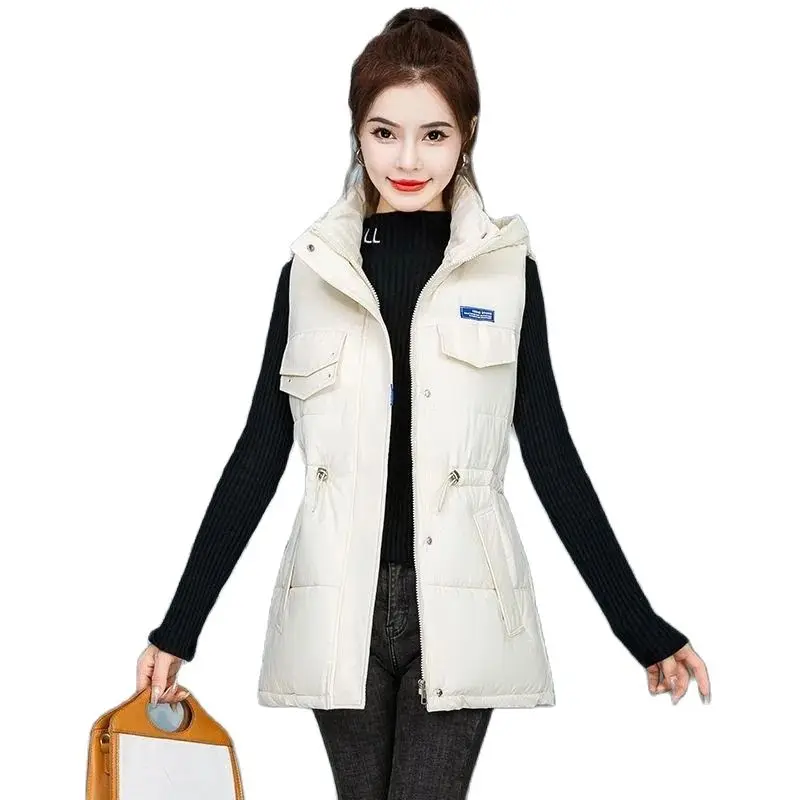 

Fashion Waistcoat Overcoat Lady Hooded Winter Down Cotton Waistcoat Korean Version Sleeveless Keep Warm Female Upper Garment