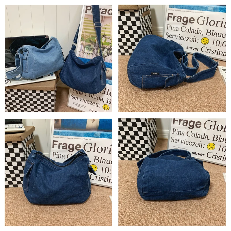 Solid Denim Women's Bag Jeans Messenger Bag Y2K Canvas Shoulder Bag Cross Eco Bag Korean Shopper Hobos College Handbags Satchel