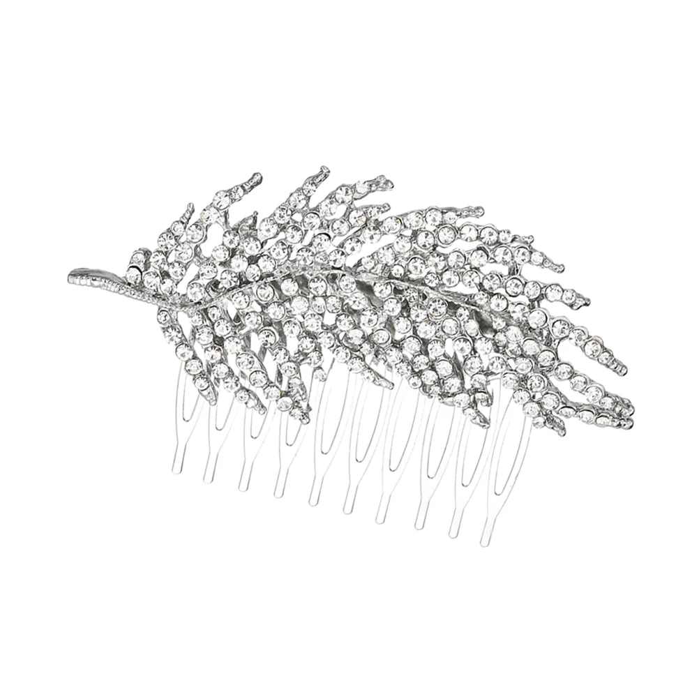 

Alloy Rhinestone Leaf Hair Comb Bridal Hairpin Headpiece Hair Accessories for Wedding (Silver)