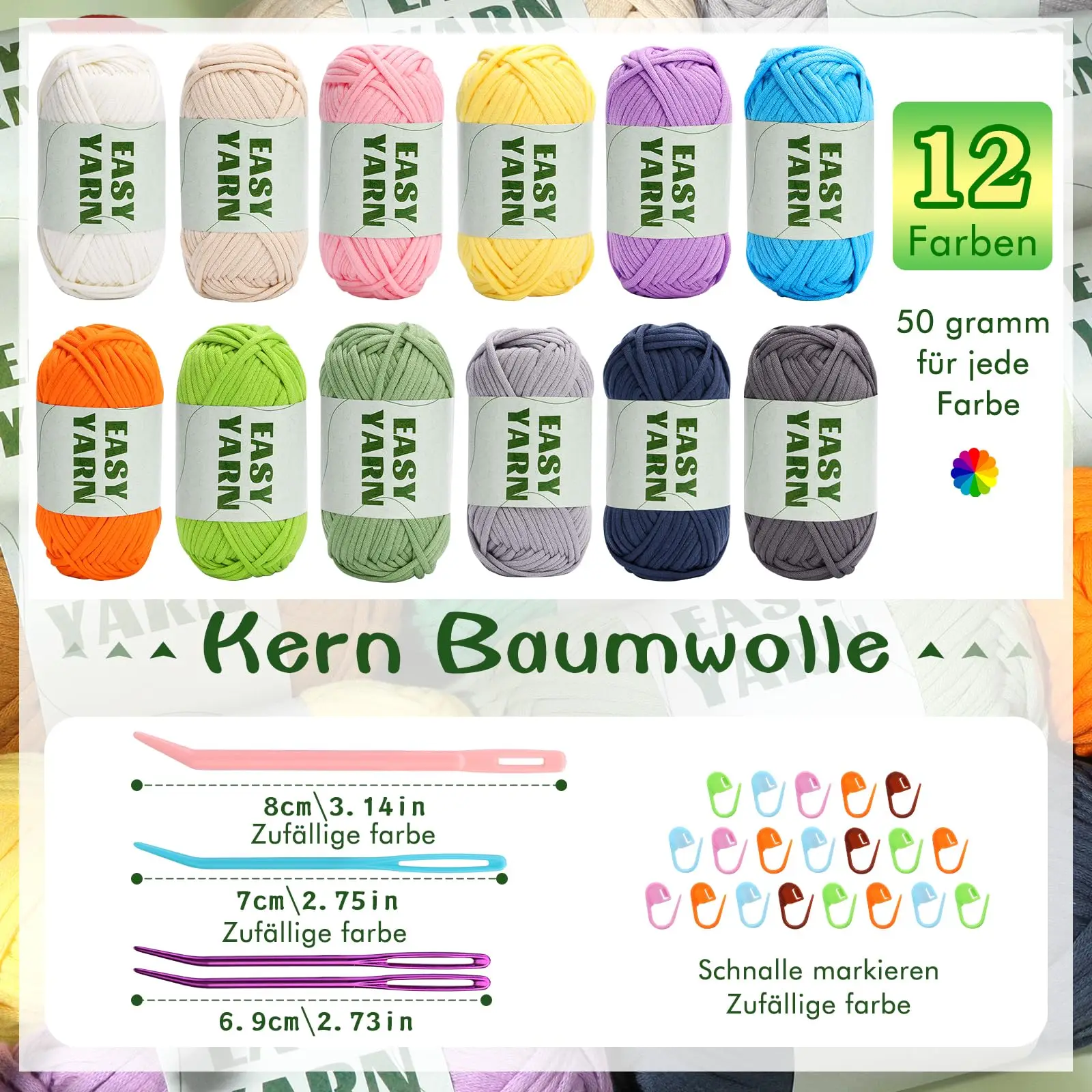 Fenrry 4/12PCS Yarn Crochet and Knitting Yarn for Beginners Coarse Thick Cotton/Nylon Blended Yarn with Crochet Accessories 2