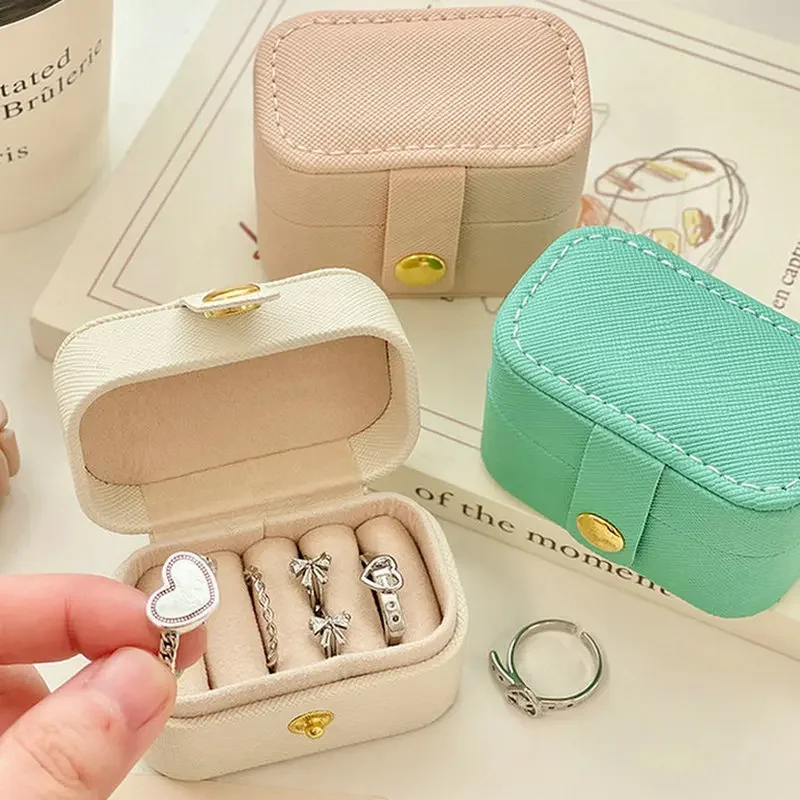 

Mini Jewelry Box for Women Travel Portable Studs Earrings Ring Necklace Organizer Leather Packaging Display Box Jewelers Gift