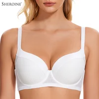 Sheroine Plus Size T-Shirt Bra, Push Up Underwire Lightly Padded Full Coverage Plunge Bras for Women Supportive Comfort
