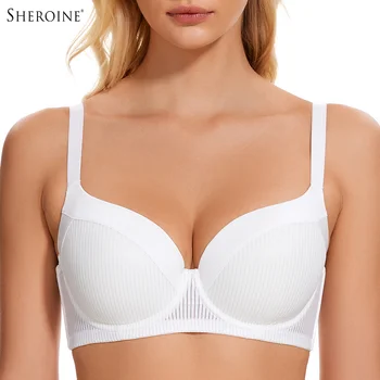 Sheroine Plus Size T-Shirt Bra, Push Up Underwire Lightly Padded Full Coverage Plunge Bras for Women Supportive Comfort