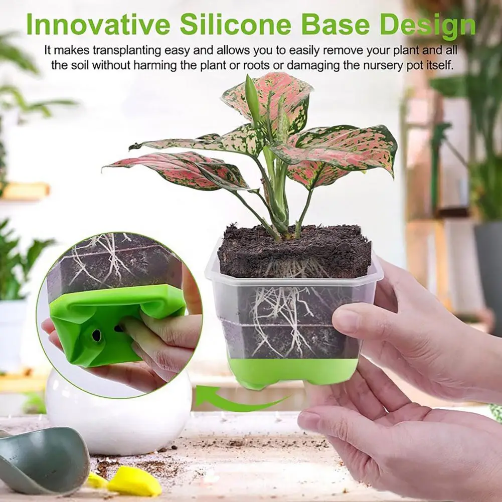 Silicone Nursery Pot with Drainage Holes Plant Pot with Raised Feet Silicone Base Square Nursery Pots for Healthy for Plants