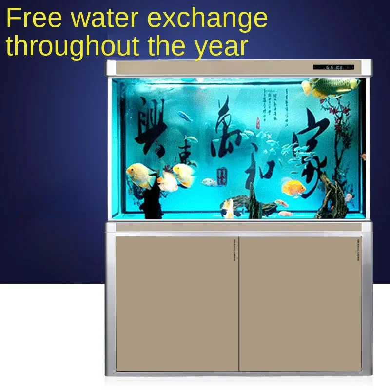 

Large fish tank No water change living room glass aquarium small household lower filter bottom filter fish tank