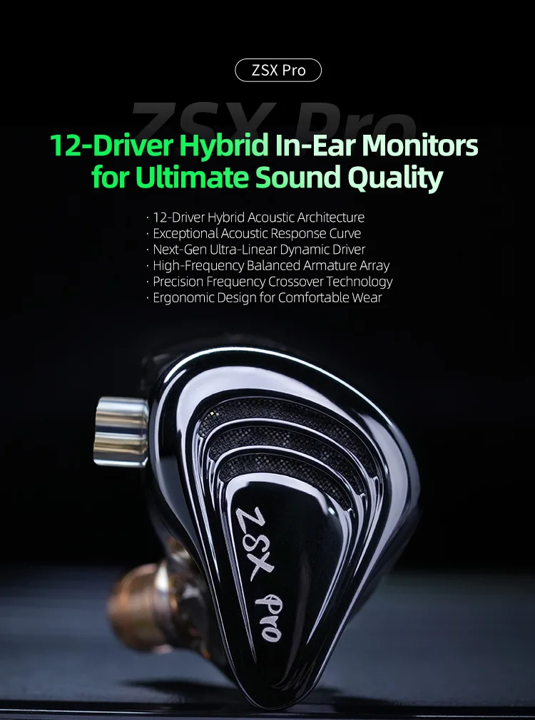 KZ ZSX Pro 5BA+1DD Hybrid Drive 10mm Dynamic Drive Unit Earphones, HIFI Music Earbuds Sport Game Headsets ZSXPRO