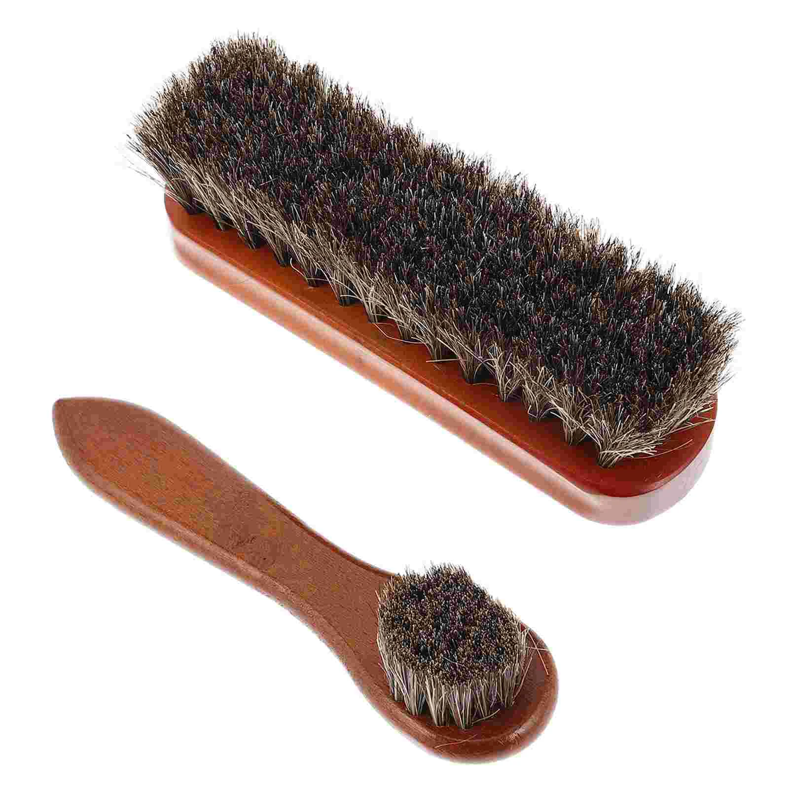 2 Pcs Wooden Horse Hair Brush Shoes Polish Cleansers Cleaning Kits for Polishing Brushes Boot Detergent Cleaner