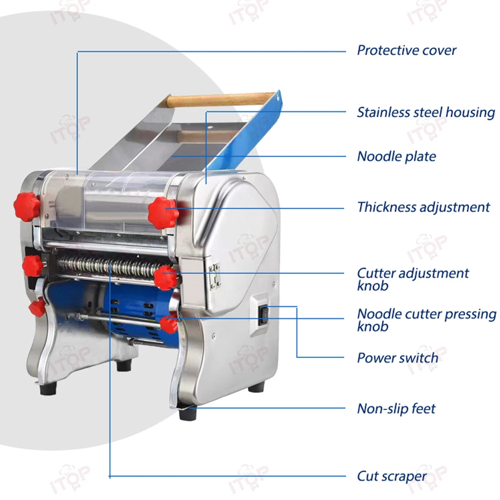 ITOP Electric Noodle Machine Automatic Dough Sheeter Pasta Dough Roller Noodle Shaping Cutting Mahcine Commercial Heavy Duty