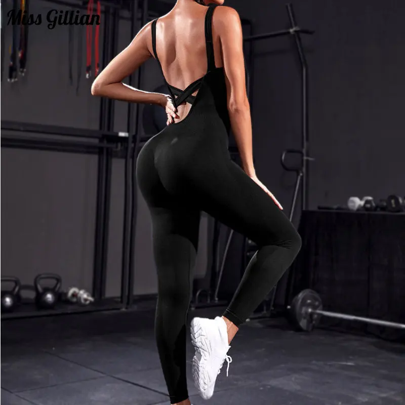 

2023 Summer Workout Romper Women Jumpsuit Seamless Full Bodysuit for Female Spaghetti Strap Crop Top Overalls Sports Jumpsuits
