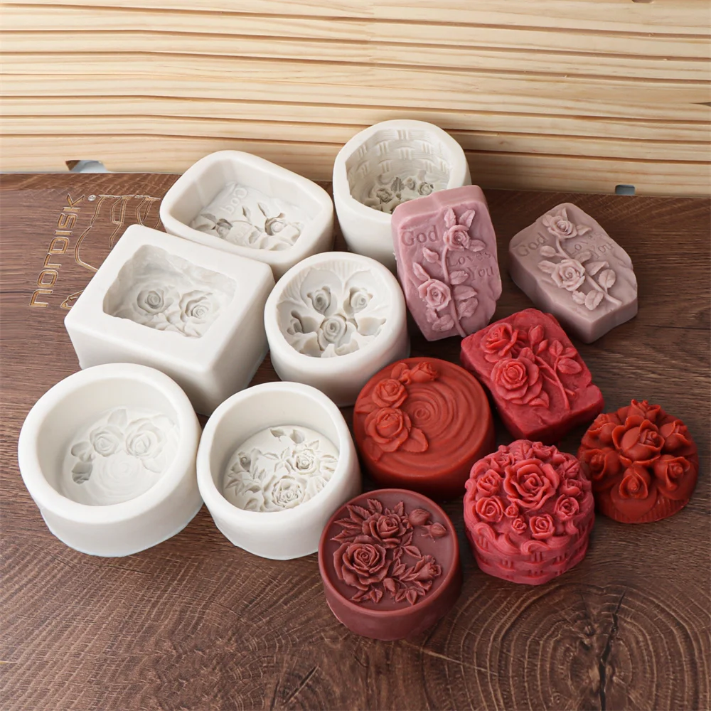 Round Rose Soap Silicone Mold Valentine's Day Flower Soap Mold DIY Peony Tulip Rose Plaster Candle Gift silicone mold soap molds