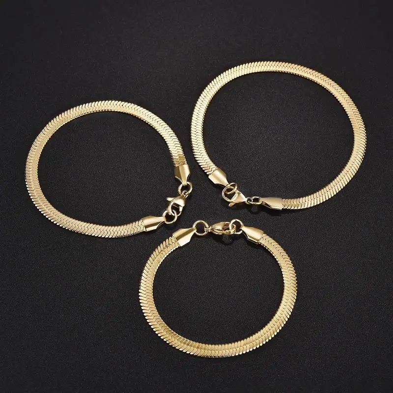 Bracciale Donna GoldChic In Acciaio 316L: Catena Serpente Piatta 3/5 Mm, Regolabile, Colore Argento/Oro - 2