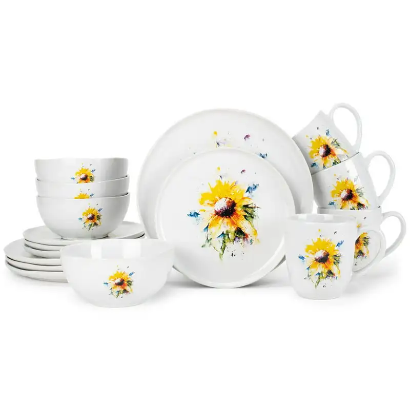 

Crouser Watercolor Ceramic Dinnerware 16 Piece Set - Service for 4, Sunflower