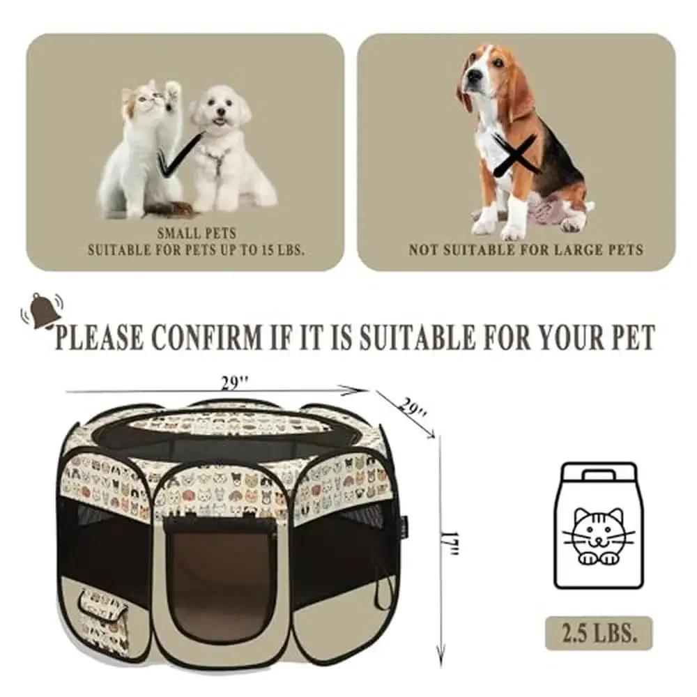 Portable Pet Playpen with Mat Waterproof Cat Dog Cage Crate Tent Indoor Outdoor Use Lightweight & Easy to Fold 600D Oxford Cloth
