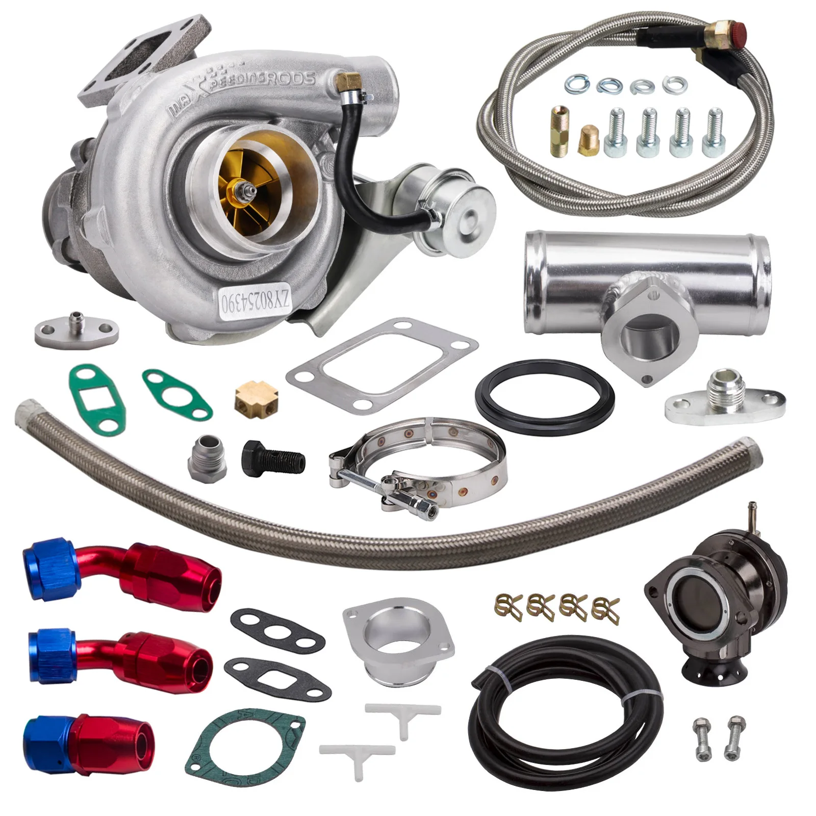 Nuovo Billet T3 Billet Turbo V-Band 420 + Hp Con Wastegate + Ritorno Olio + Linea Di Alimentazione + Bov