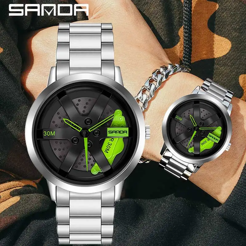 

Hot Sell Sport Car Hub Design Men's Watches High Quality Japan Movement Stainless Steel Waterproof Quartz Wristwatch For Male