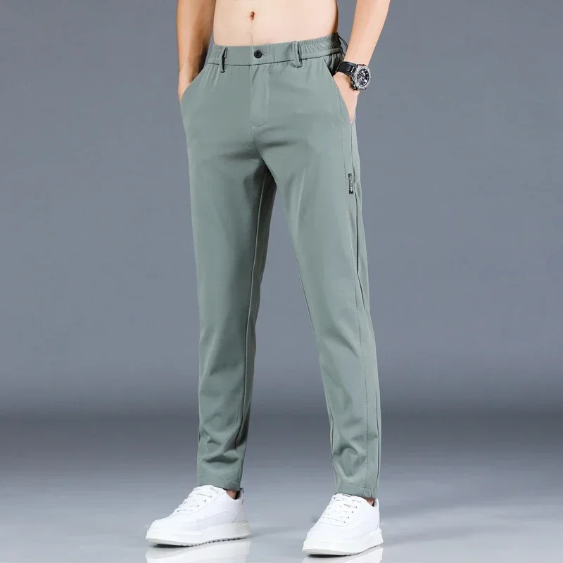 2024 Summer New Thin Ice Silk Stretch Men's Pants Casual Elastic Waist Smooth Trouser Pants Male Brand Clothing 5 Colour 3