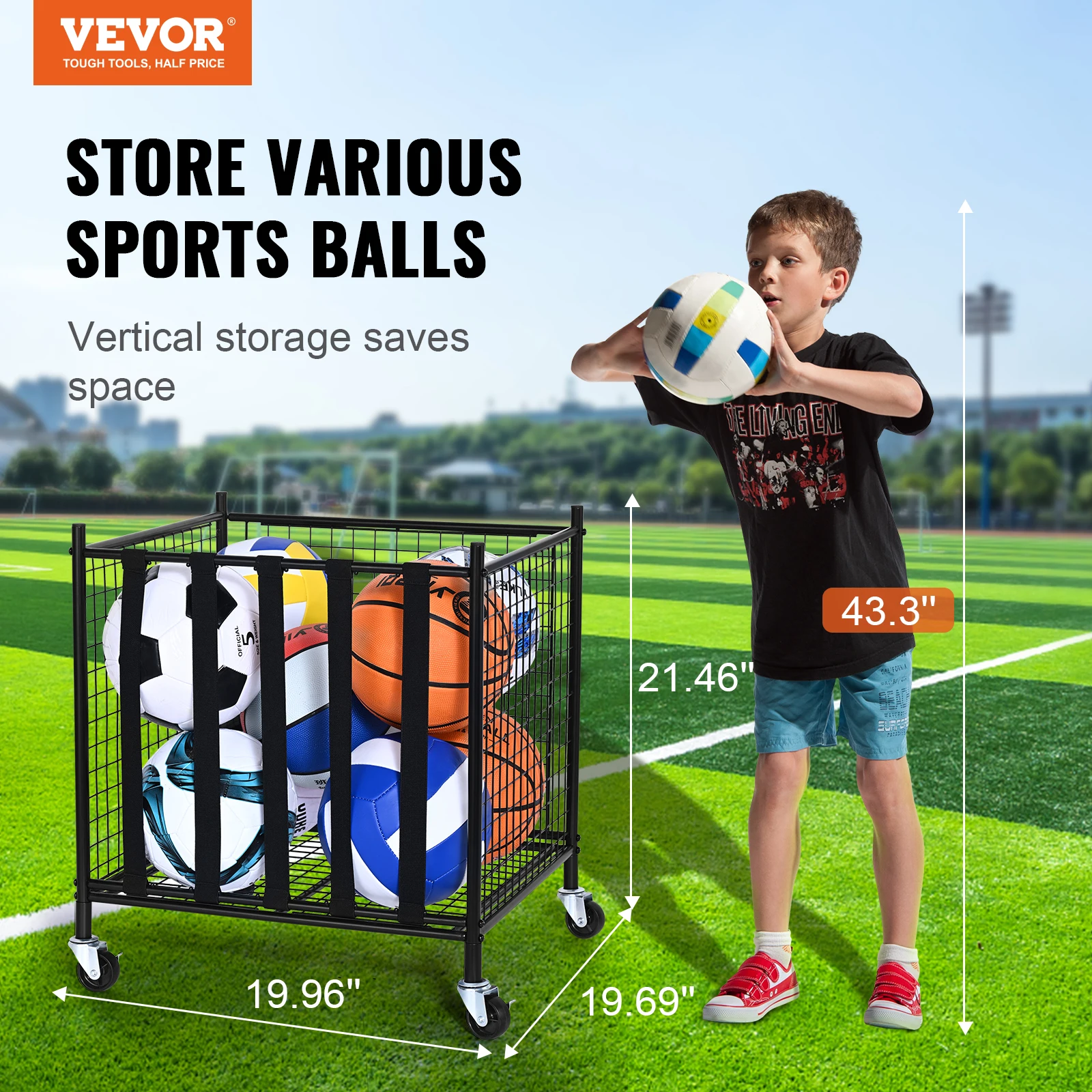 Steel Sports Ball Storage Cart for Indoor Outdoor Use